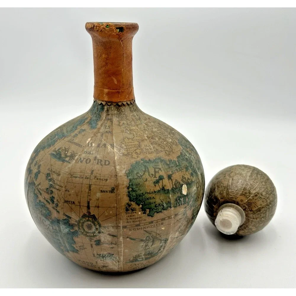 Lillian Vernon Vintage Rare Leather Wrapped Decanter World Map Made‎ In Italy
